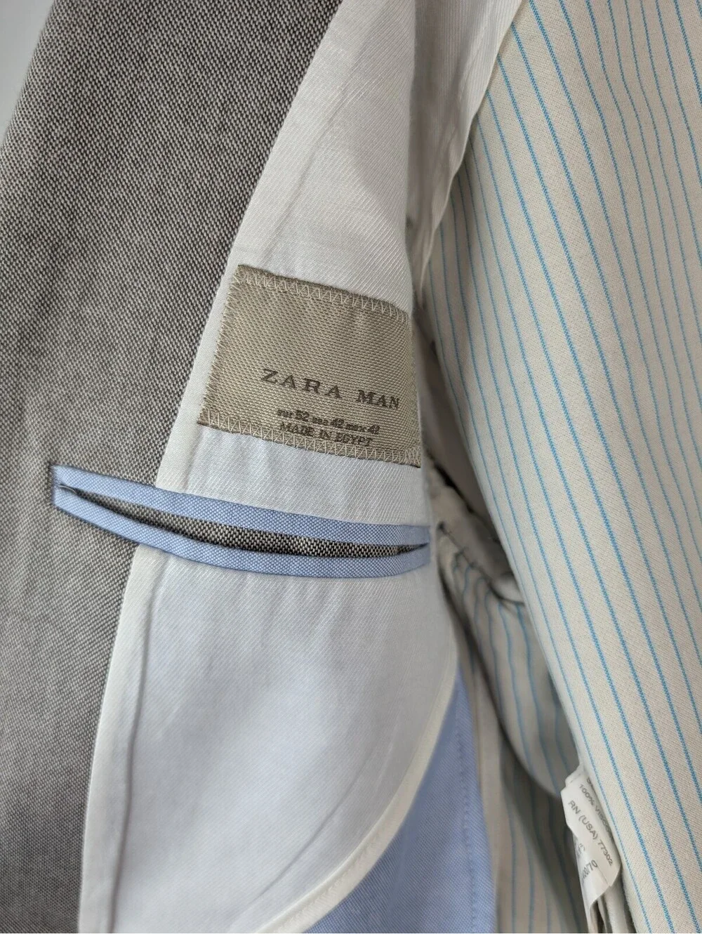 Zara Man Light Gray Single-Breasted Cotton Blazer w/ Fine Micro-Stripes Size 42